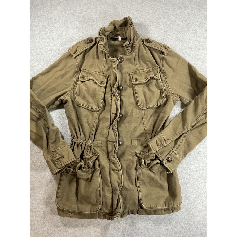Free People Womens Olive Green Military Field Utility Jacket Cotton XS 2331